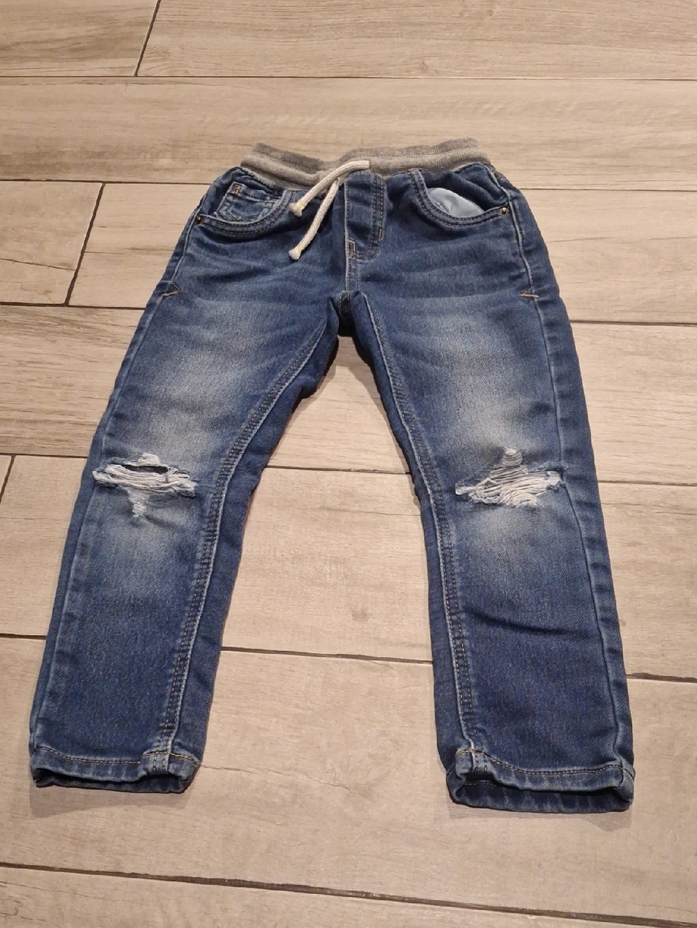 🍁Cat & Jack Blue Denim Kids Jeans with Gray Knit Waistband